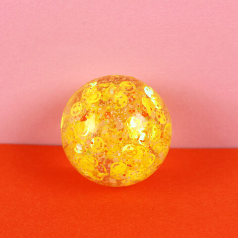 Flummiball mit Smileys und Konfetti, gelb 49 mm