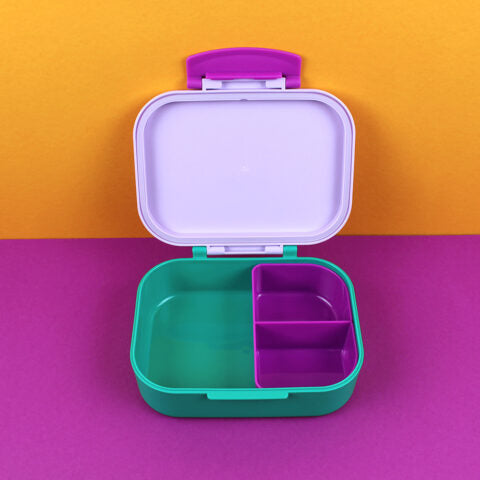 Brotdose/Lunchbox mit herausnehmbarem Einsatz – Smile, flieder/grün/violett im Geschenkkarton