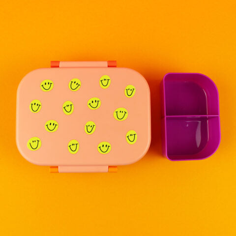Brotdose/Lunchbox mit herausnehmbarem Einsatz – rosa/rot/violett im Geschenkkarton
