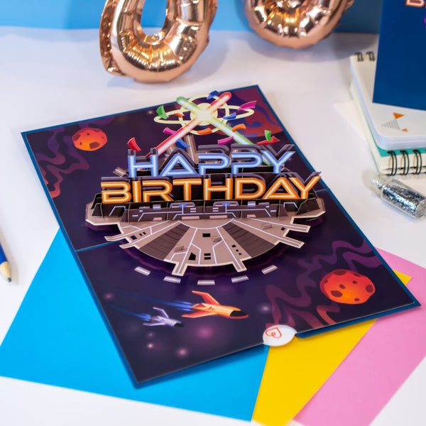 Galaktischer Geburtstag Pop-Up Karte
