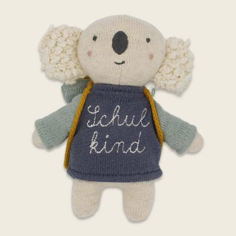 Koala “Schulkind” mit Schulranzen und Shirt in blau/hellblau, 15cm