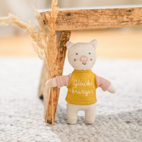 Glücksbringer-Schwein mit Shirt gelb/rosa, 15cm