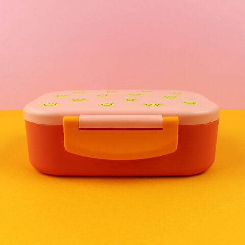 Brotdose/Lunchbox mit herausnehmbarem Einsatz – rosa/rot/violett im Geschenkkarton