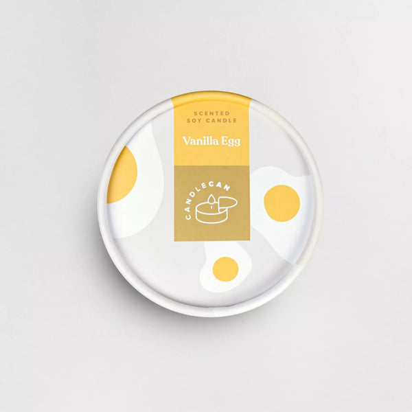 Vanille-Duftkerze – Eiform – 285 g. | In einer Dose versiegelt | Zwei Dochte | 100 % pflanzliches Wachs | Handgefertigt | Große Neuheitskerze