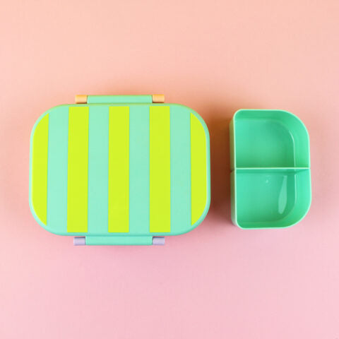 Brotdose/Lunchbox mit herausnehmbarem Einsatz - mint/gelb/apricot im Geschenkkarton