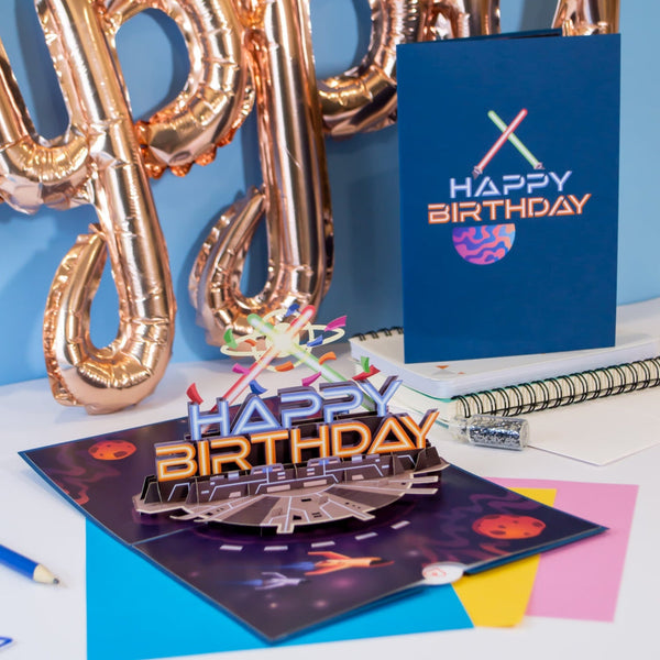 Galaktischer Geburtstag Pop-Up Karte