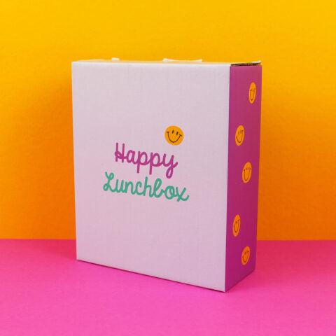 Brotdose/Lunchbox mit herausnehmbarem Einsatz – Smile, flieder/grün/violett im Geschenkkarton