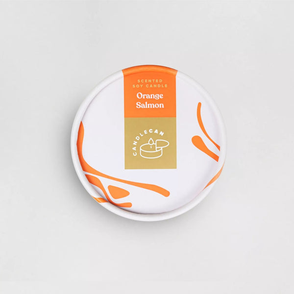 Orange scented candle - Salmon shape - 320g. | Sealed in a can | Two wicks | 100% Vegetable wax | Handmade | Large novelty candle