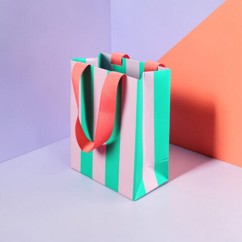 Geschenktasche Größe S, flieder/mint/koralle