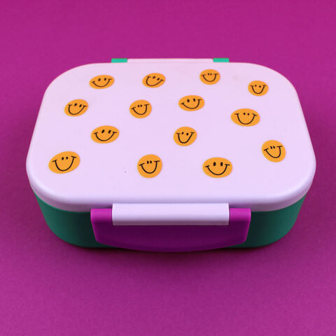 Brotdose/Lunchbox mit herausnehmbarem Einsatz – Smile, flieder/grün/violett im Geschenkkarton