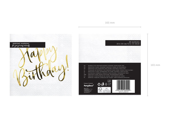 PartyDeco Papierservietten Happy Birthday gold