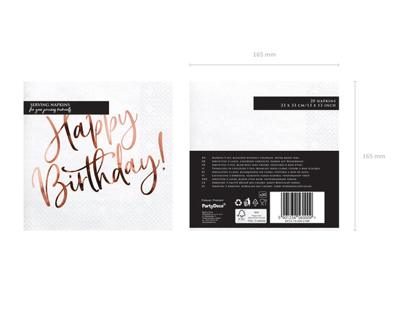 PartyDeco Papierservietten Happy Birthday Rosegold
