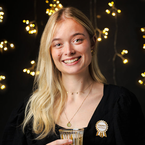 Luxe Gold Enamel "Happy Birthday" Pin Badge