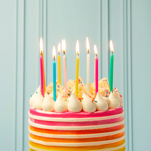 Rainbow Brights Birthday Candles, 10cm -16 Stück